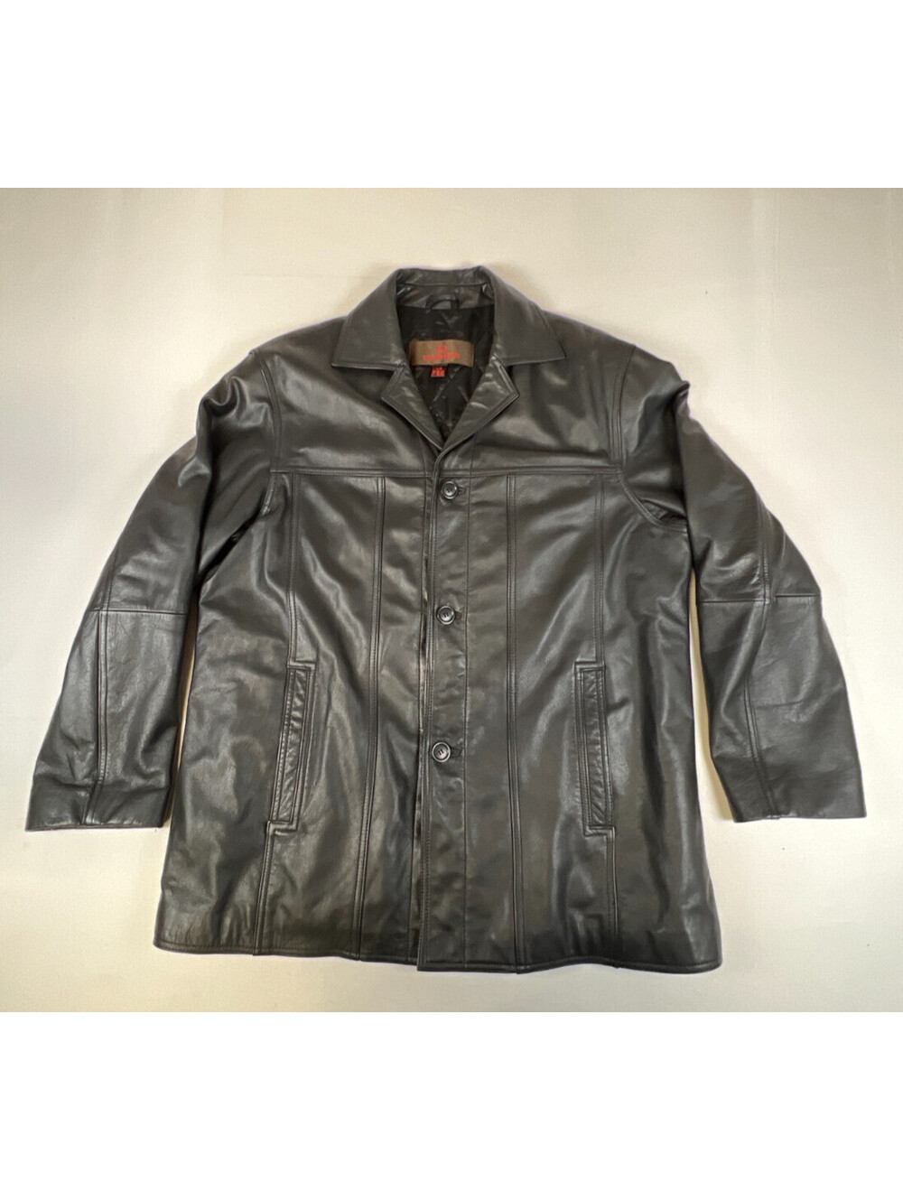 Danier Men L/G Black Genuine Leather Car Coat Full Zip Outerwear Jacket